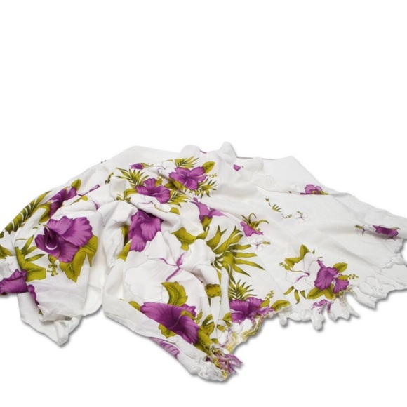 Hibiscus Hawaiian Floral Sarong Swimsuit Cover Up Wrap Vacation Purple White - Picture 8 of 8